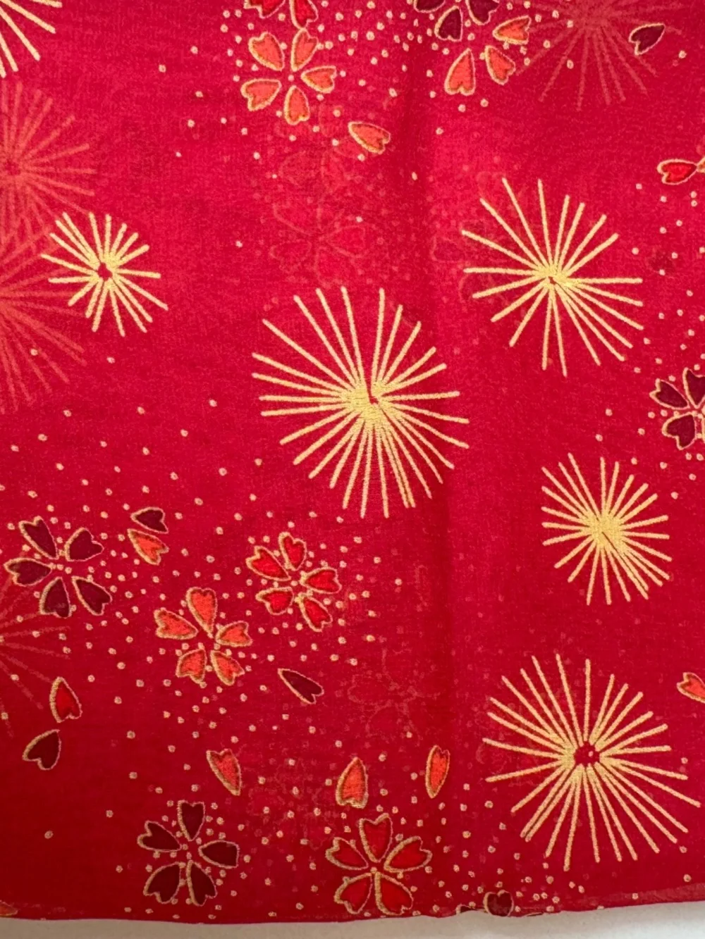 HARARI 100% Silk Chiffon Scarf Red Burst Floral Print Made in USA